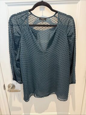 Babaton Teal Swiss Dot V-Neck Blouse